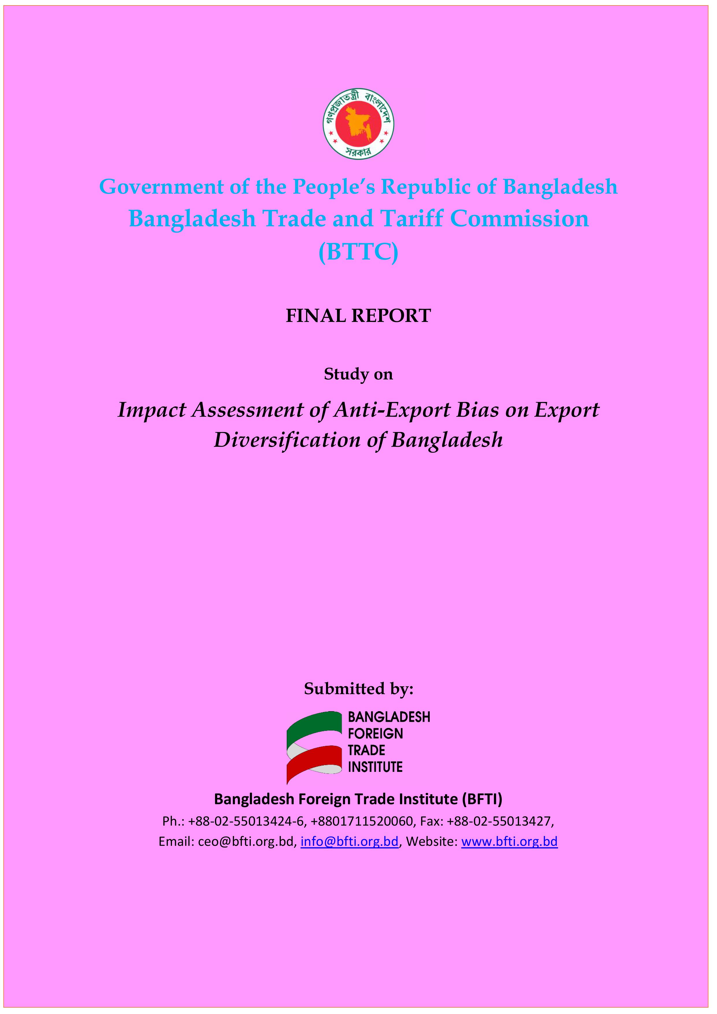 Impact Assessment of Anti-Export Bias on Export Diversification of Bangladesh for BTTC, 18 June 2026